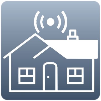 Alarmes Maison stylisée avec une antenne, symbolisant une connexion réseau.