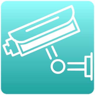 Caméras Icône d'une caméra de surveillance sur fond dégradé turquoise.