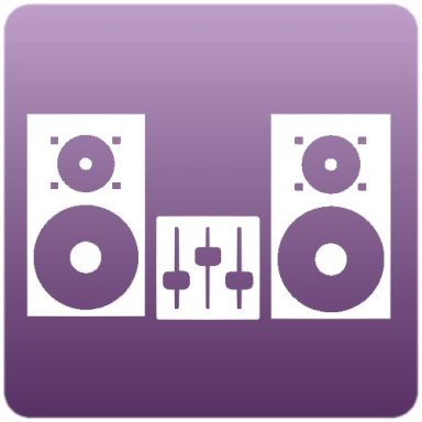 Sonorisation Icône de haut-parleurs et de mixeur audio sur fond violet.